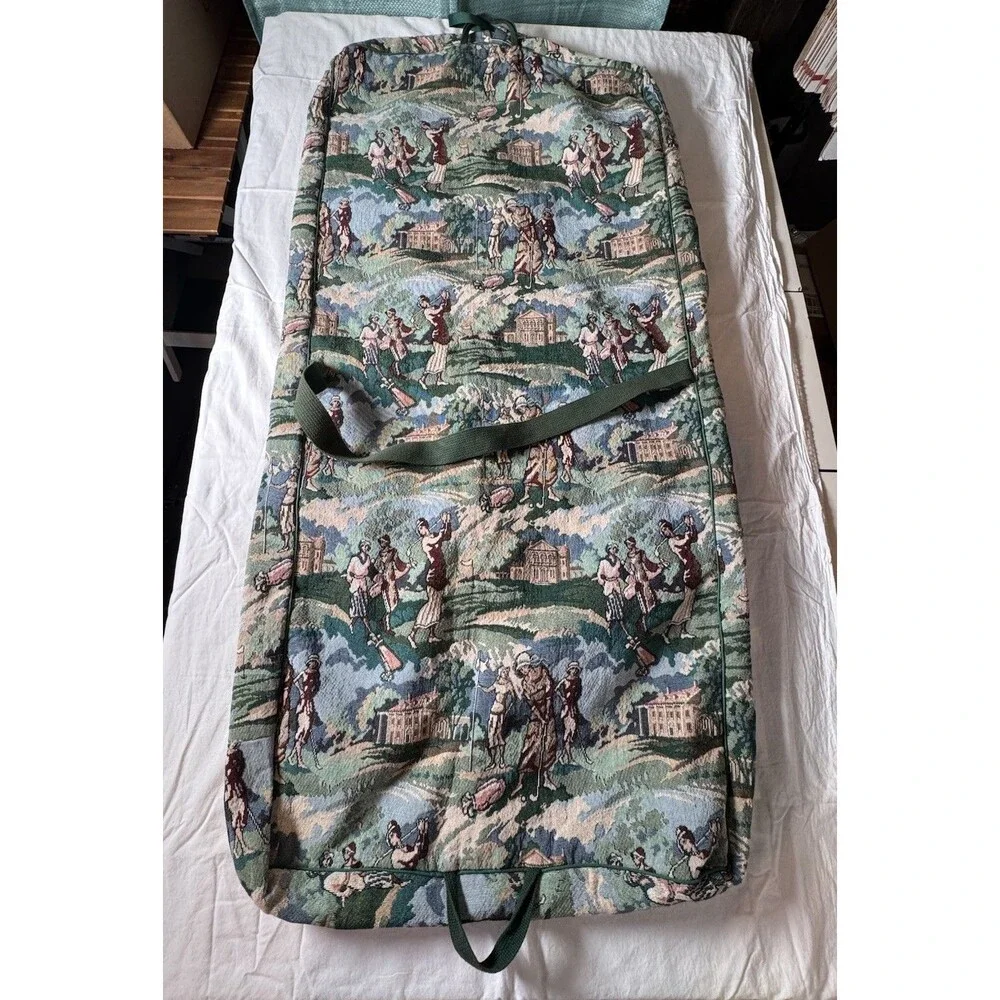 Vintage Gloria Rae Tapestry Garment Bag Made In USA‎ Golf Scene Luggage Carrier